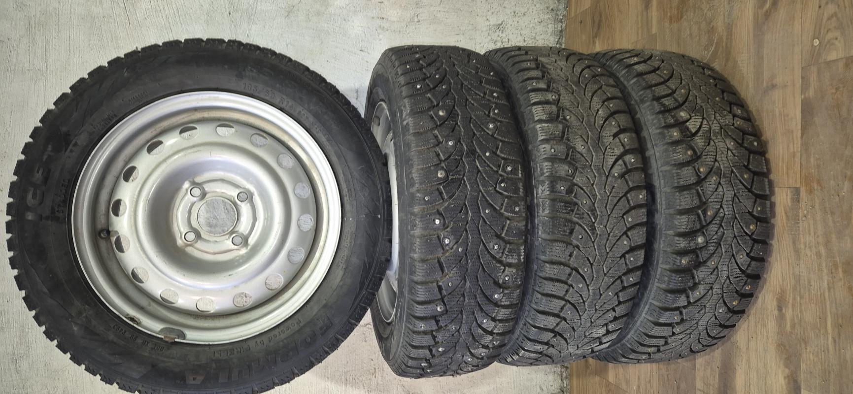 Зимние колеса в сборе "Perelli formula ice" 185/60 R14, шипы все на месте. - 