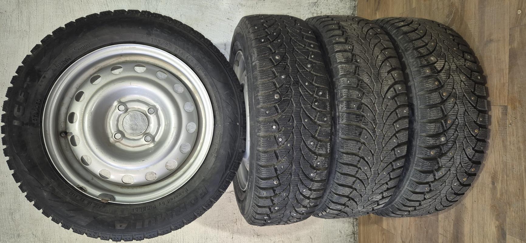 Зимние колеса в сборе "Perelli formula ice" 185/60 R14, шипы все на месте. - 