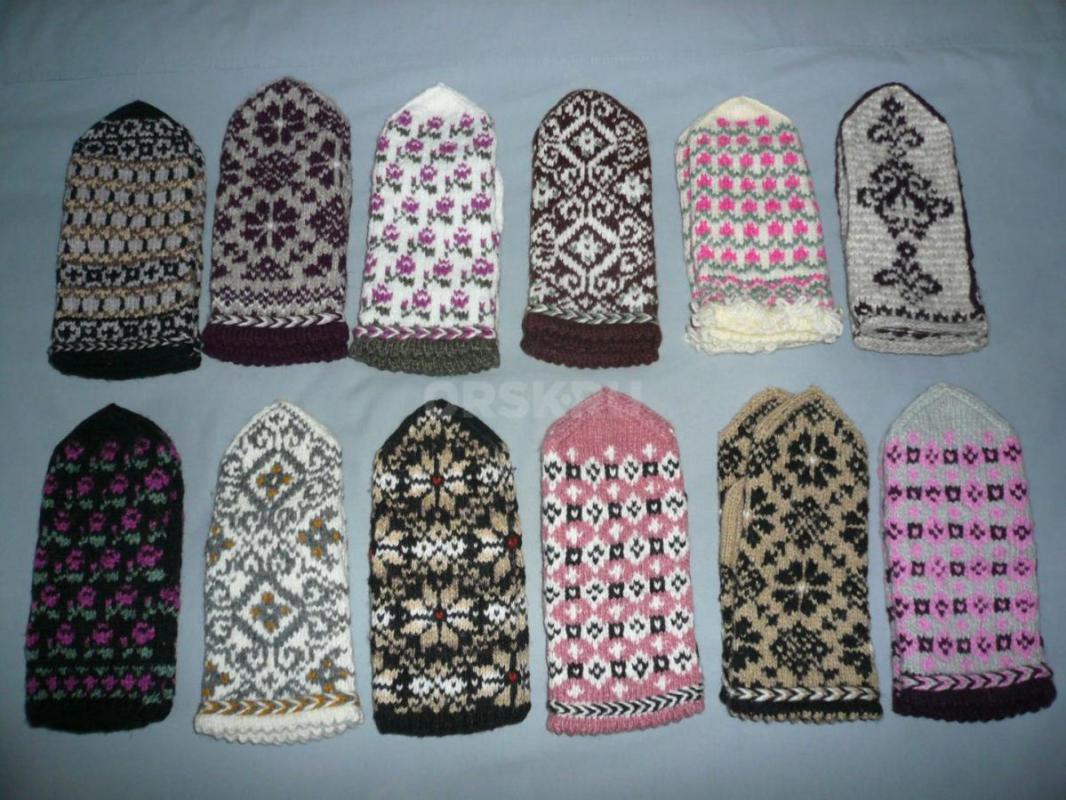 Продам варежки с жаккардовыми узорами ручной вязки. - Орск
