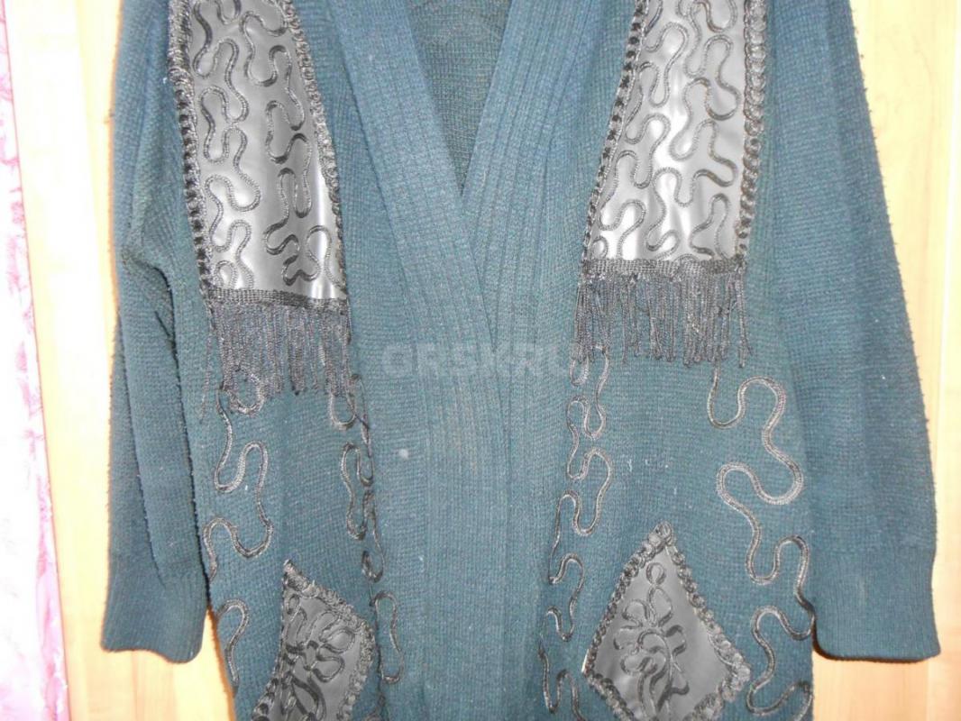 пиджак женский 58 размер куртка весенняя кардиган с кожаной отделкой - Орск