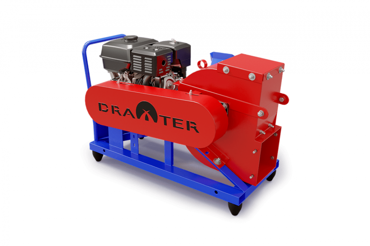 Промышленный щепорез DraXter Щ-350Б (бензин; 15л.с.-РС; сито 12 мм.; раструб 300х300 расш.; КБ13 - Паника